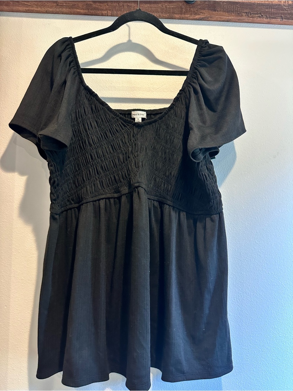 Black Smocked Empire-Waist Top